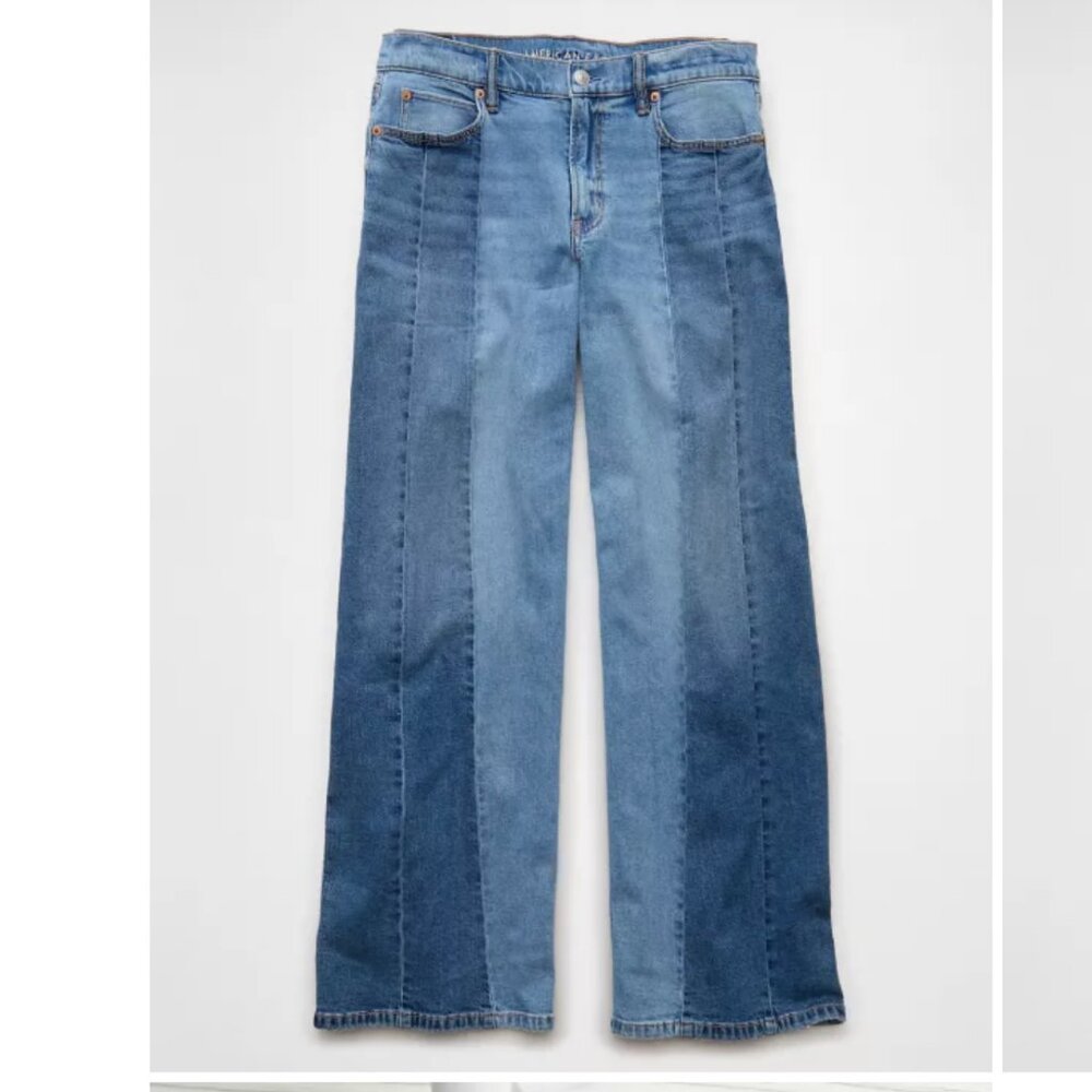 AE Stretch Patchwork Low-Rise Ultra Wide-Leg Jean - NEW